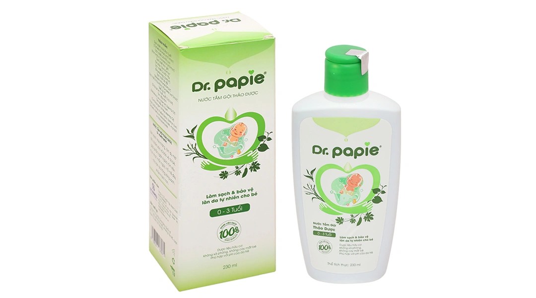Nước tắm gội thảo dược Dr.Papie ngừa rôm sảy, mẩn ngứa cho bé chai 230ml - 