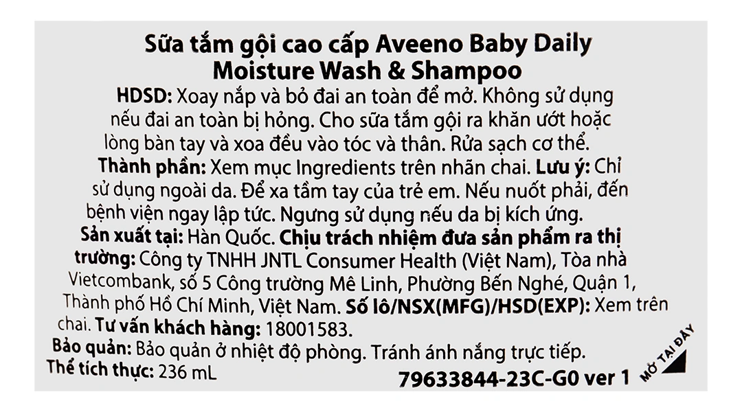 Sữa tắm gội toàn thân Aveeno Baby Daily Moisture dịu nhẹ cho da bé chai 236ml - 3