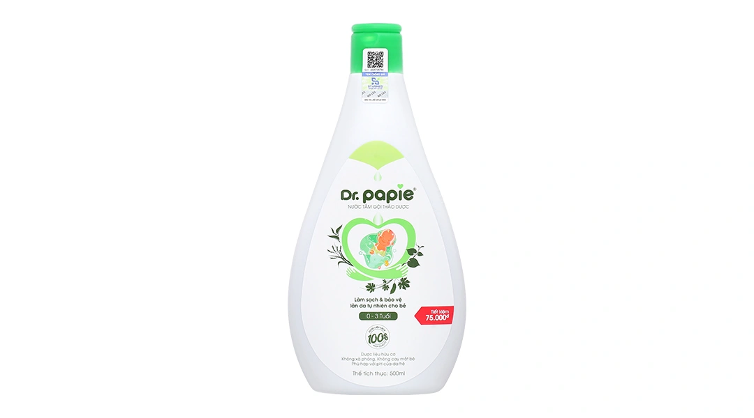 Nước tắm gội thảo dược Dr.Papie ngăn ngừa rôm sảy, mụn nhọt, nổi mề đay cho bé chai 500ml - 1
