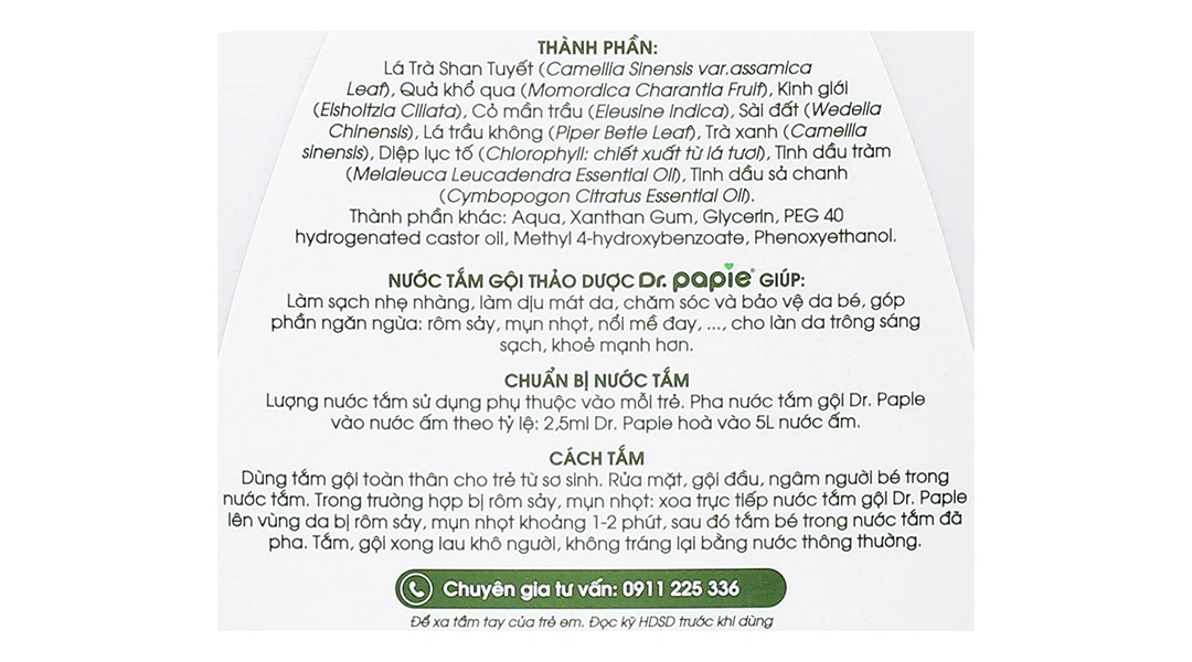 Nước tắm gội thảo dược Dr.Papie ngăn ngừa rôm sảy, mụn nhọt, nổi mề đay cho bé chai 500ml - 3