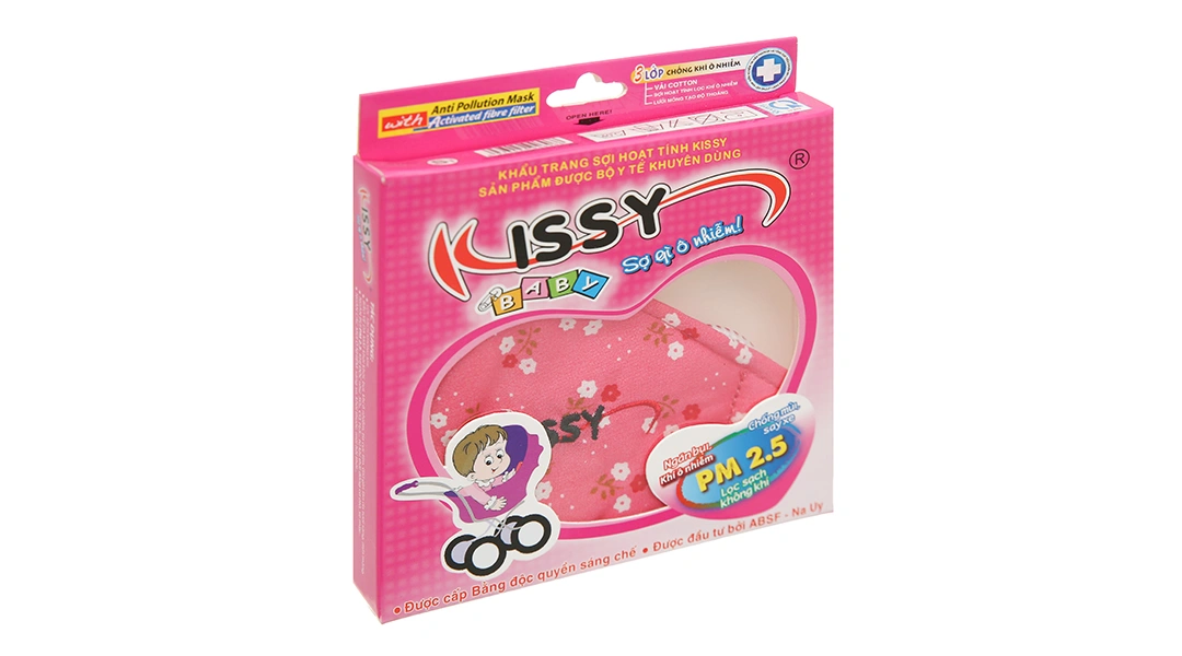 Khẩu trang vải trẻ em Kissy 3 lớp có họa tiết hộp 1 cái - 