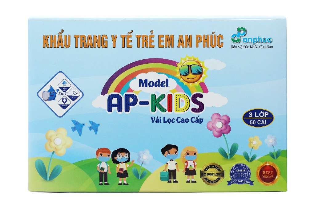 Khẩu trang y tế trẻ em An Phúc 3 lớp có họa tiết hộp 50 cái - 1