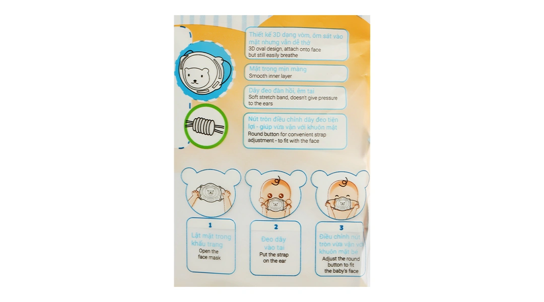Khẩu trang y tế trẻ em Bísou Baby mask họa tiết gấu gói 6 cái - 3