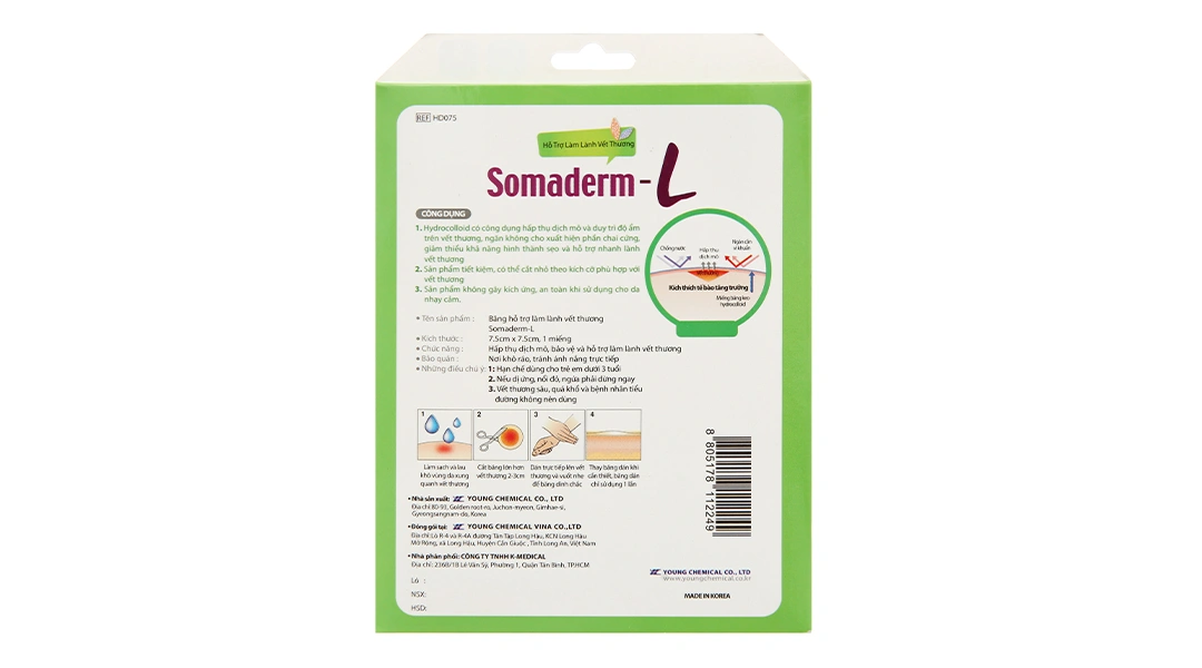 Miếng dán Somaderm-L hỗ trợ làm lành vết thương (7.5cm x 7.5cm) hộp 1 miếng - 2