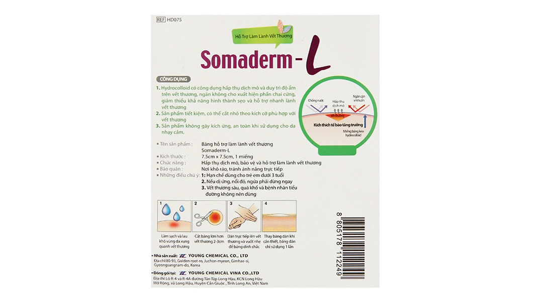 Miếng dán Somaderm-L hỗ trợ làm lành vết thương (7.5cm x 7.5cm) hộp 1 miếng - 3