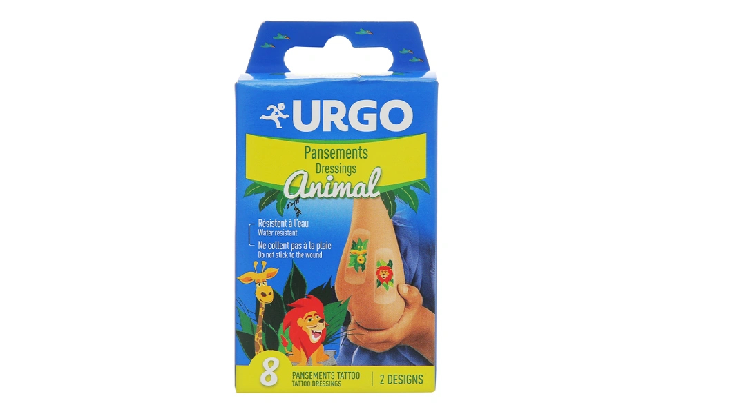 Băng cá nhân hình thú Urgo Animal Tattoo Dressing (2,5 x 7,2cm) hộp 8 miếng - 