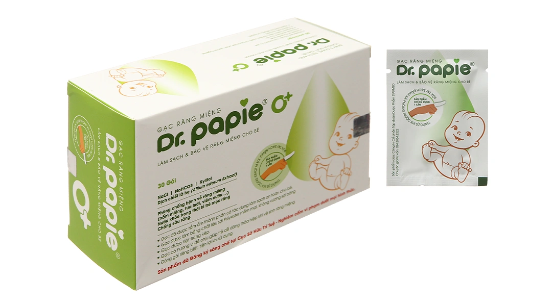 Gạc răng miệng Dr. Papie 0+ giúp sạch lưỡi, nướu, răng hộp 30 miếng - 