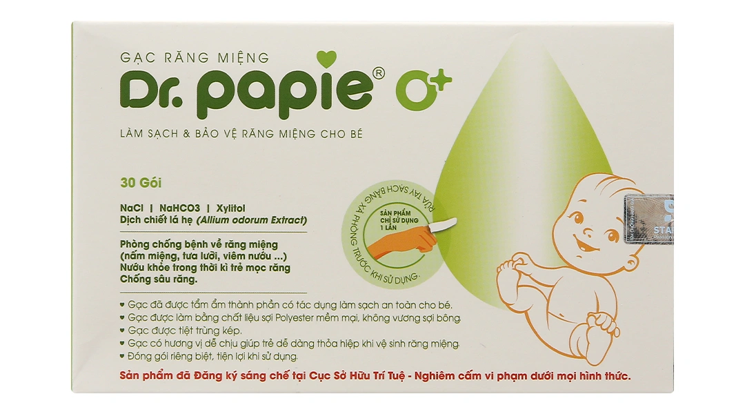 Gạc răng miệng Dr. Papie 0+ giúp sạch lưỡi, nướu, răng hộp 30 miếng - 1