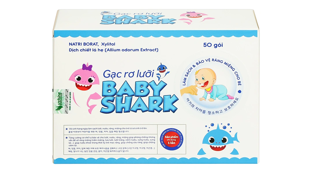 Gạc rơ lưỡi Baby Shark giúp sạch lưỡi, nướu, răng hộp 50 miếng - 1