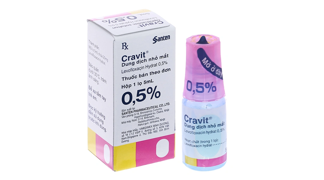 Dung dịch nhỏ mắt Cravit 0.5% trị nhiễm khuẩn mắt chai 5ml - 