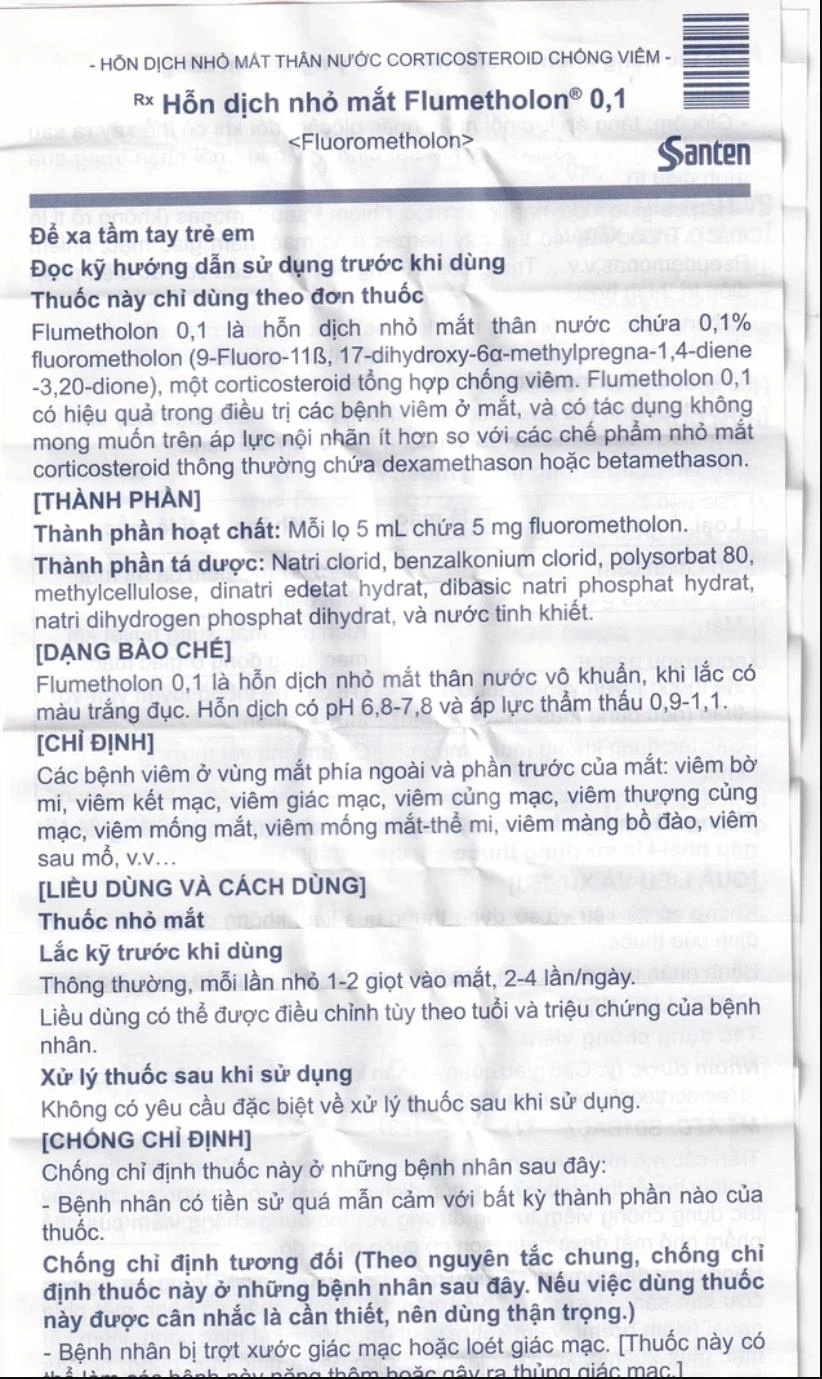 Hỗn dịch nhỏ mắt Flumetholon 0.1 trị các bệnh viêm ngoài mắt chai 5ml - 6