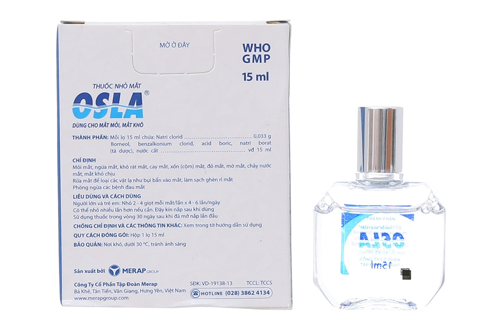 Dung dịch nhỏ mắt Osla rửa mắt, trị ngứa mắt, mỏi mắt, khô rát mắt chai 15ml - 