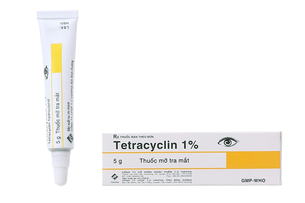 Thuốc mỡ tra mắt Tetracyclin Vidipha 1% trị nhiễm khuẩn mắt tuýp 5g - 