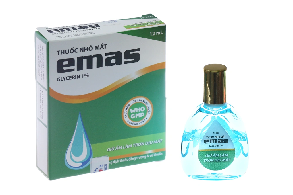 Dung dịch nhỏ mắt Emas 1% giảm kích ứng mắt, khô mắt chai 12ml - 