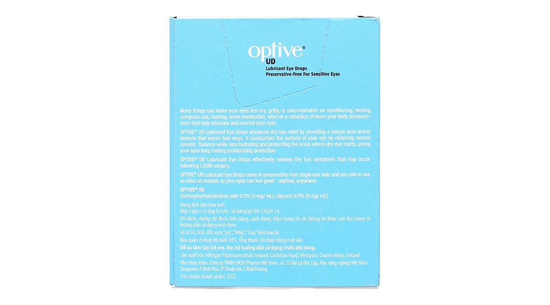 Dung dịch nhỏ mắt Optive UD giảm kích ứng mắt, khô mắt (30 ống x 0.4ml) - 1