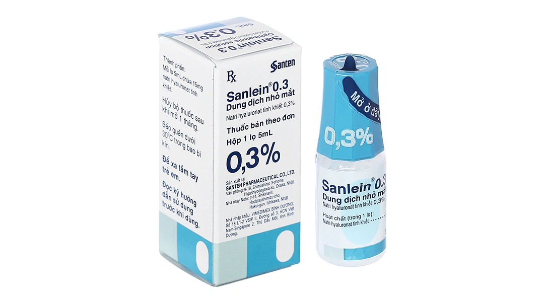 Dung dịch nhỏ mắt Sanlein 0.3 trị rối loạn biểu mô kết - giác mạc chai 5ml - 