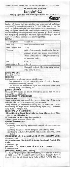 Dung dịch nhỏ mắt Sanlein 0.3 trị rối loạn biểu mô kết - giác mạc chai 5ml - 6
