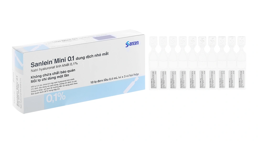 Dung dịch nhỏ mắt Sanlein Mini 0.1% trị rối loạn biểu mô kết - giác mạc (30 ống x 0.4ml) - 