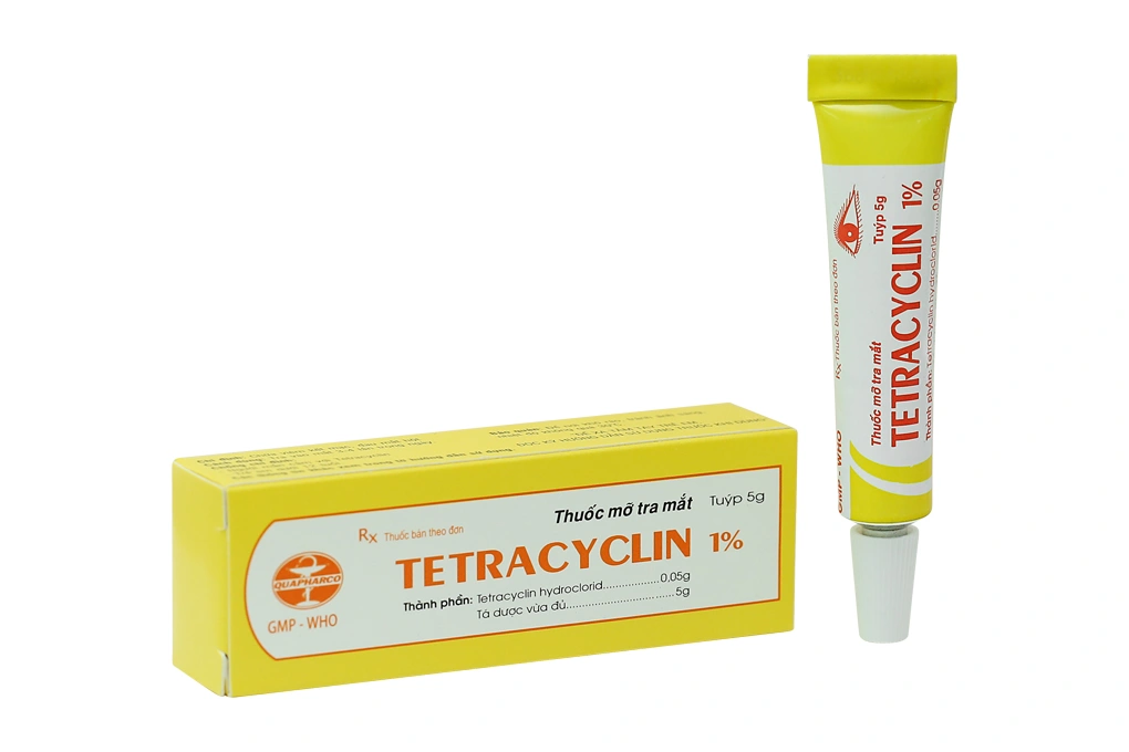 Thuốc mỡ tra mắt Tetracyclin Quapharco 1% trị nhiễm khuẩn mắt tuýp 5g - 