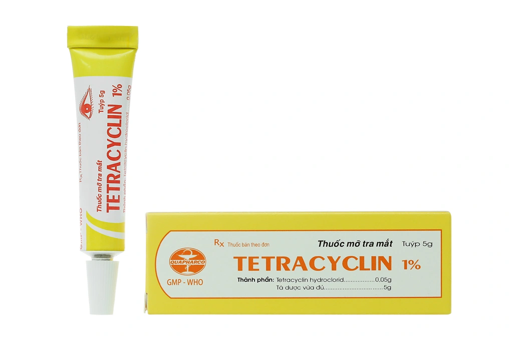 Thuốc mỡ tra mắt Tetracyclin Quapharco 1% trị nhiễm khuẩn mắt tuýp 5g - 1