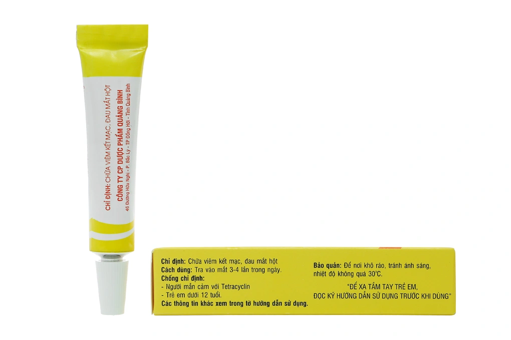 Thuốc mỡ tra mắt Tetracyclin Quapharco 1% trị nhiễm khuẩn mắt tuýp 5g - 2