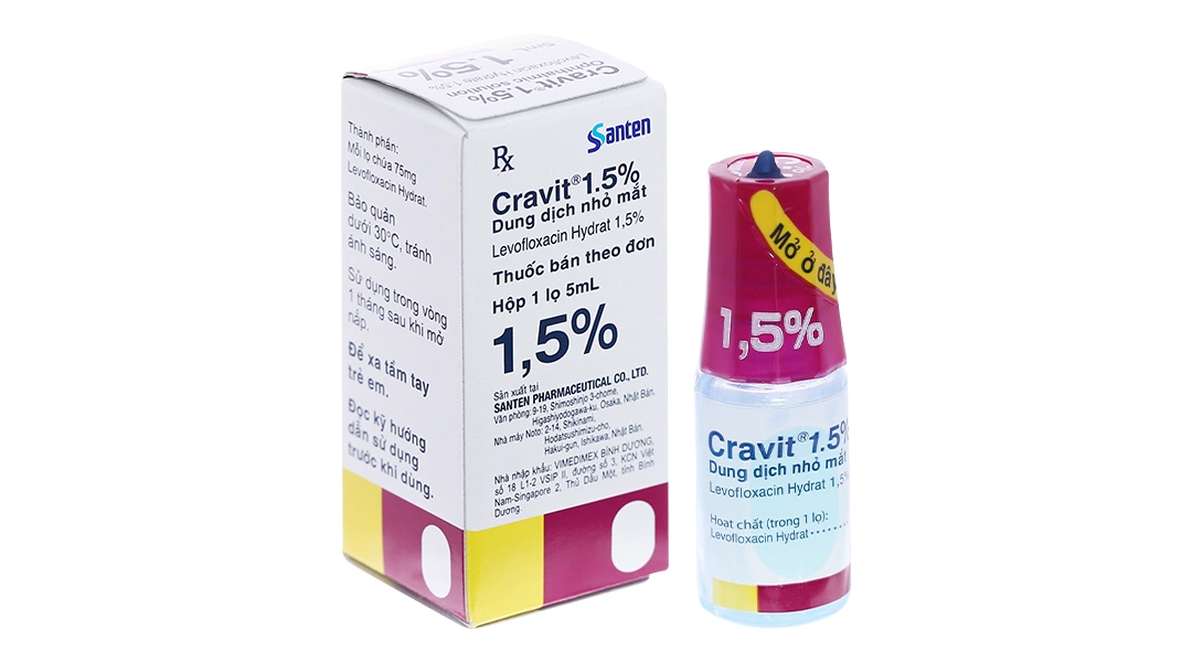 Dung dịch nhỏ mắt Cravit 1.5% trị nhiễm khuẩn mắt chai 5ml - 