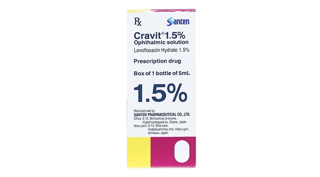 Dung dịch nhỏ mắt Cravit 1.5% trị nhiễm khuẩn mắt chai 5ml - 1