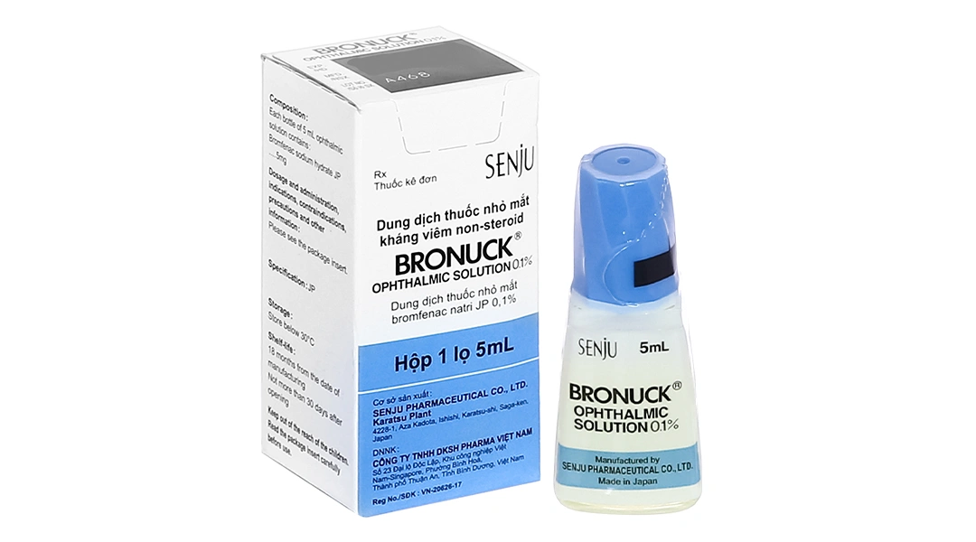 Dung dịch nhỏ mắt Bronuck 0.1% trị viêm sau phẫu thuật mắt chai 5ml - 