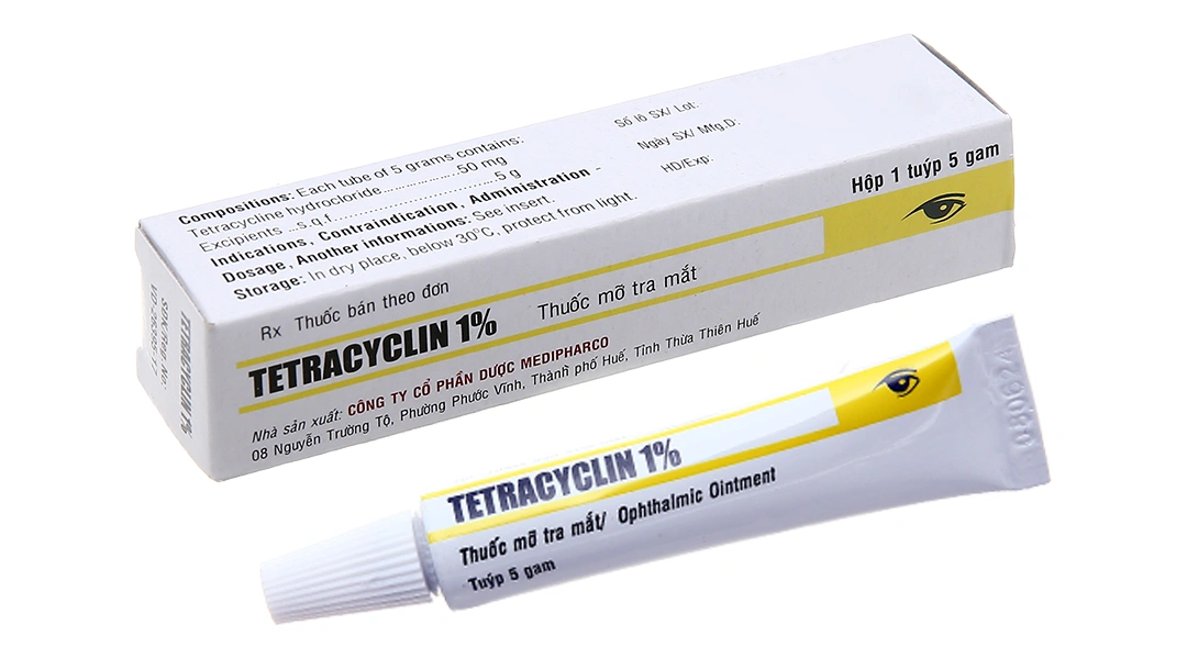 Thuốc mỡ tra mắt Tetracyclin Medipharco 1% trị nhiễm khuẩn mắt tuýp 5g - 