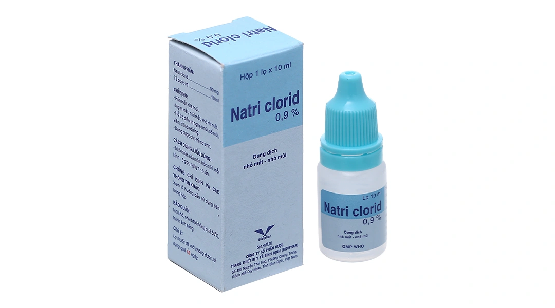 Dung dịch nhỏ mắt Natri Clorid Bidiphar 0.9% vệ sinh mắt, mũi chai 10ml - 