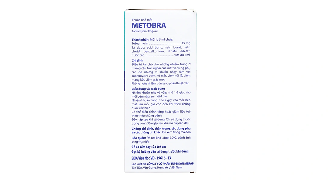 Dung dịch nhỏ mắt Metobra 3mg/ml trị tại chỗ nhiễm trùng ở mắt chai 5ml - 2