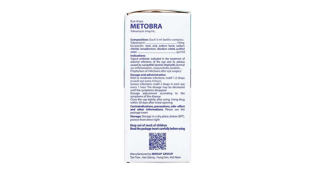 Dung dịch nhỏ mắt Metobra 3mg/ml trị tại chỗ nhiễm trùng ở mắt chai 5ml - 3