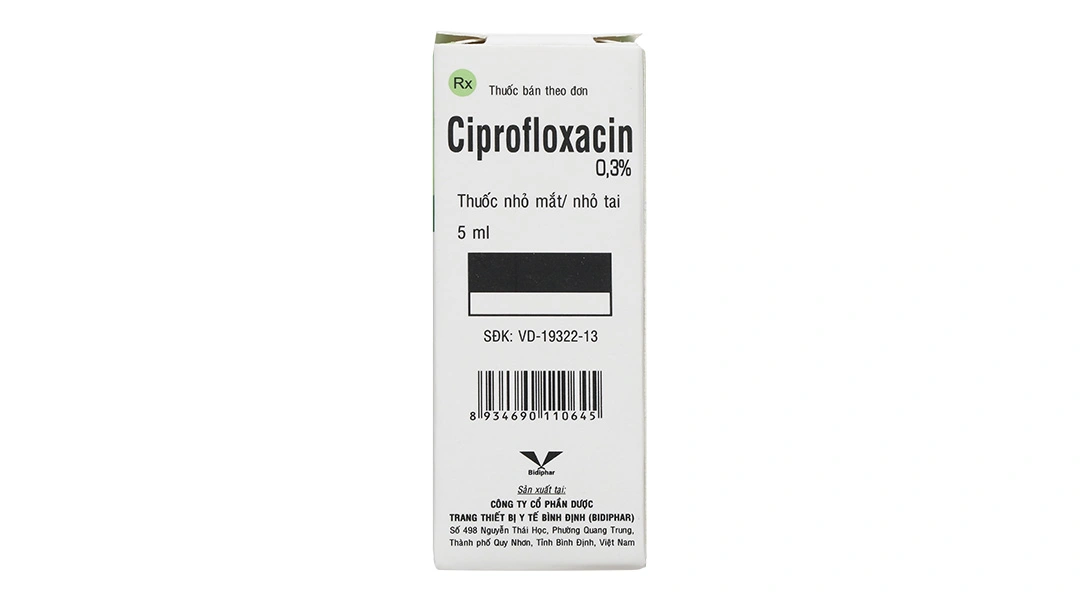 Dung dịch nhỏ mắt, tai Ciprofloxacin 0.3% Bidiphar trị nhiễm khuẩn mắt, tai chai 5ml - 3