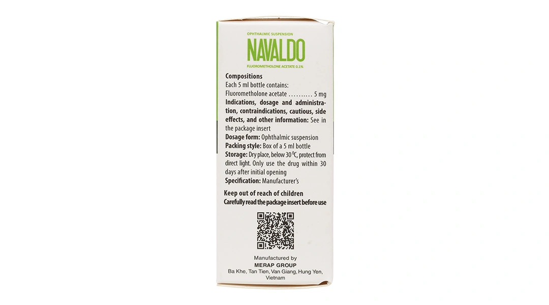 Hỗn dịch nhỏ mắt Navaldo 0.1% trị viêm mí mắt, viêm giác mạc chai 5ml - 2