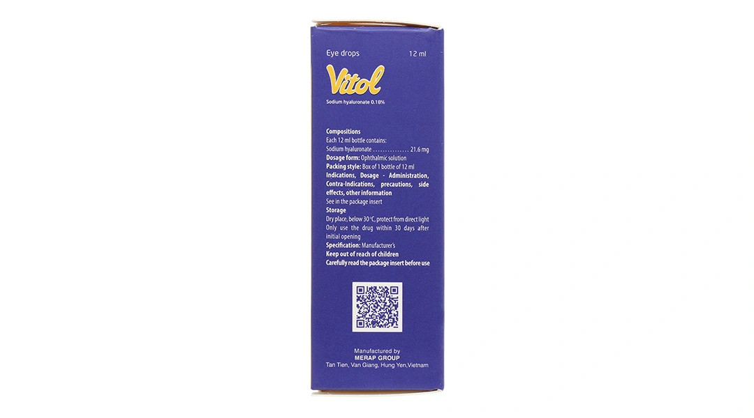 Thuốc nhỏ mắt Vitol 0.18% giảm khô mắt chai 12ml - 2