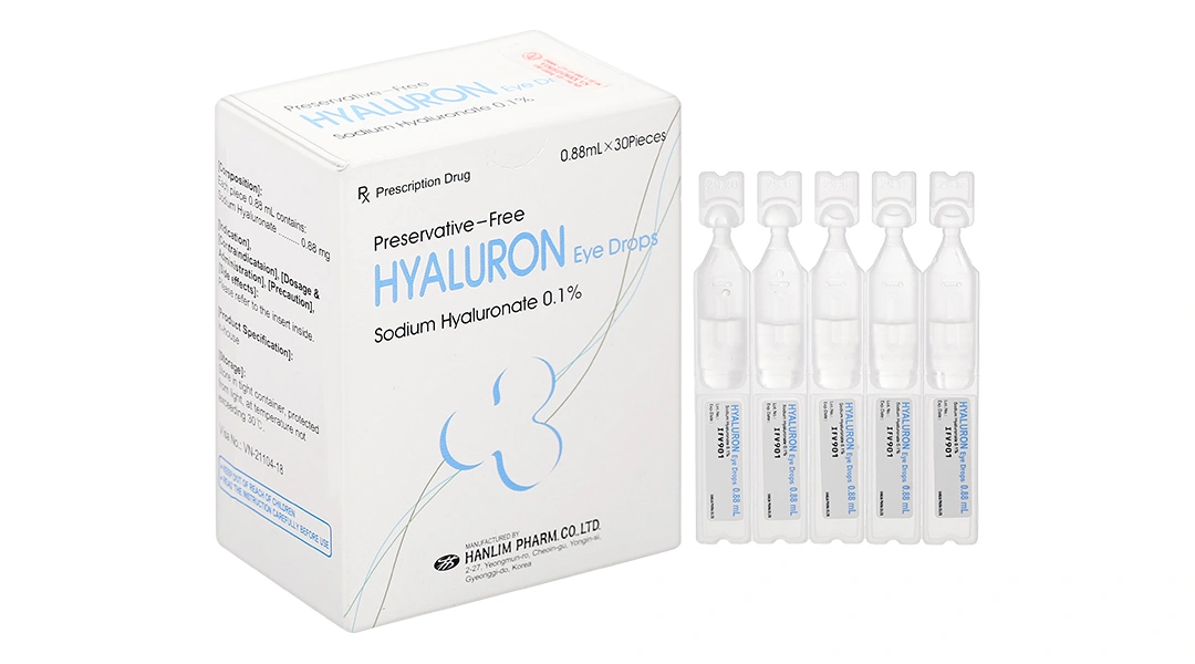 Thuốc nhỏ mắt Hyaluron Eye Drops 0.1% trị tổn thương giác mạc và kết mạc (30 ống x 0.88ml) - 3