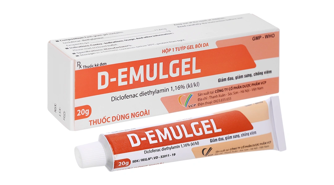 Gel bôi D-Emulgel 1.16% giảm đau, giảm sưng, chống viêm tuýp 20g - 
