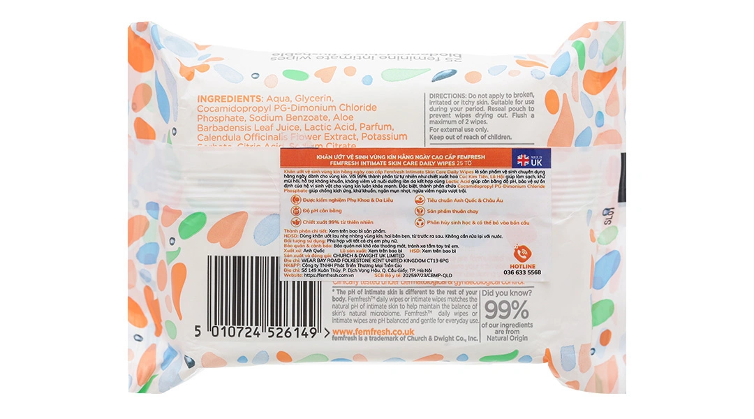 Khăn ướt vệ sinh vùng kín hàng ngày Femfresh Intimate Skin Care Daily Wipes gói 25 miếng - 1
