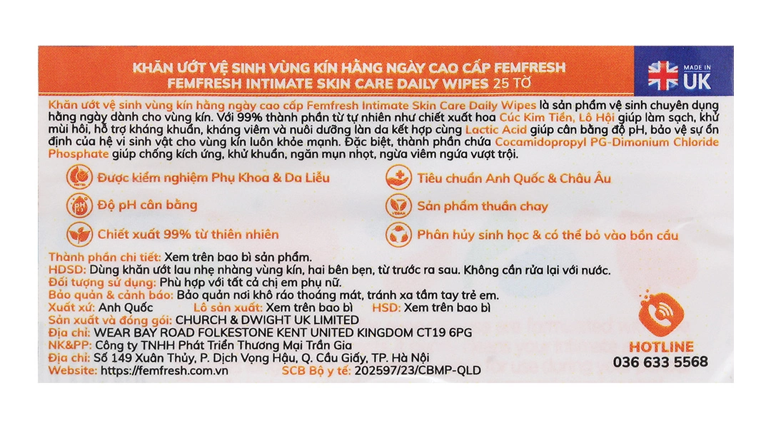Khăn ướt vệ sinh vùng kín hàng ngày Femfresh Intimate Skin Care Daily Wipes gói 25 miếng - 3