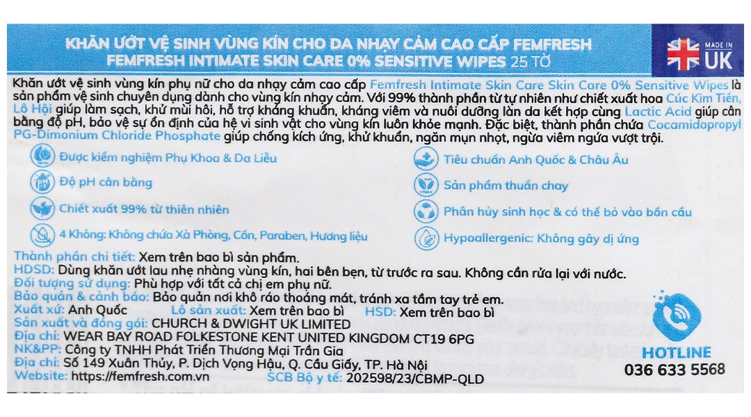 Khăn ướt vệ sinh vùng kín Femfresh Intimate Skincare 0% Sensitive cho da nhạy cảm gói 25 miếng - 3