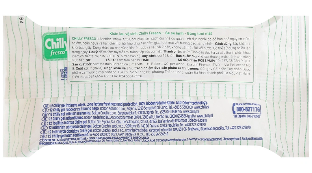 Khăn ướt vệ sinh vùng kín Chilly Fresco se lạnh, làm sạch khử mùi gói 12 miếng - 1