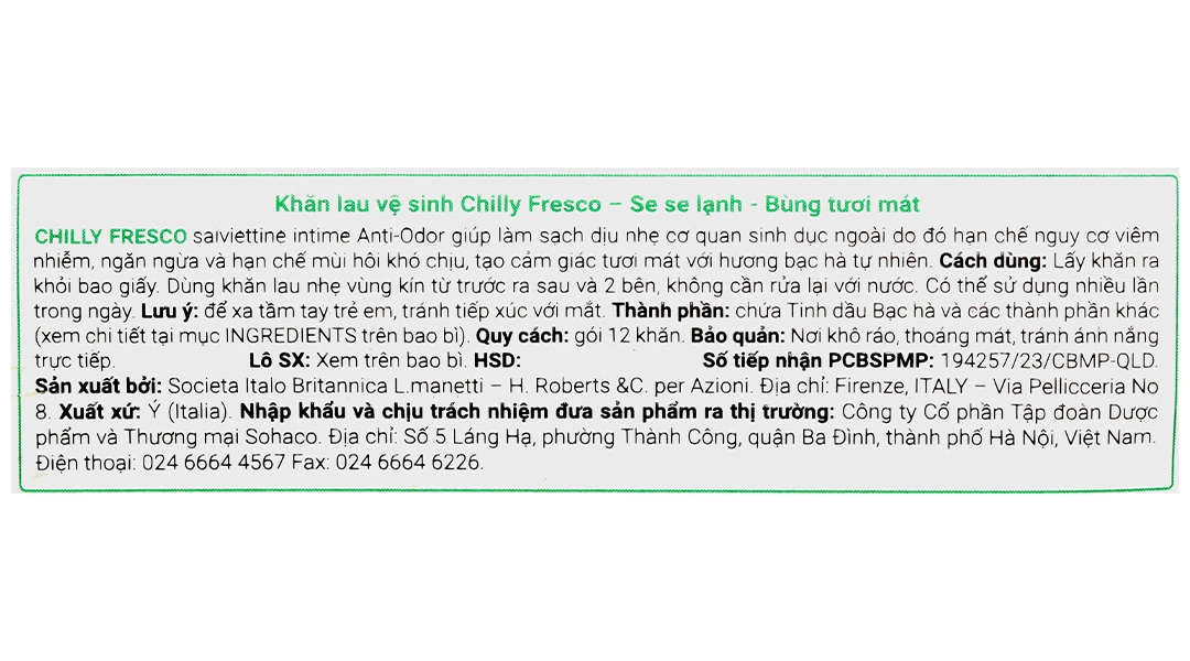 Khăn ướt vệ sinh vùng kín Chilly Fresco se lạnh, làm sạch khử mùi gói 12 miếng - 4