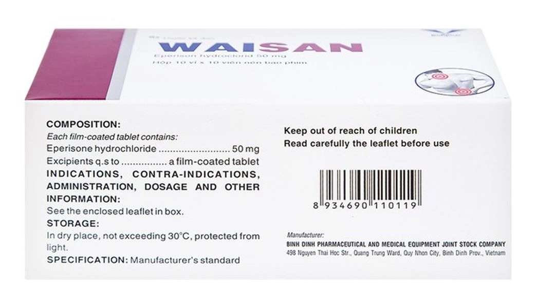 Waisan 50mg điều trị triệu chứng tăng trương lực cơ, co cứng cơ (10 vỉ x 10 viên) - 3