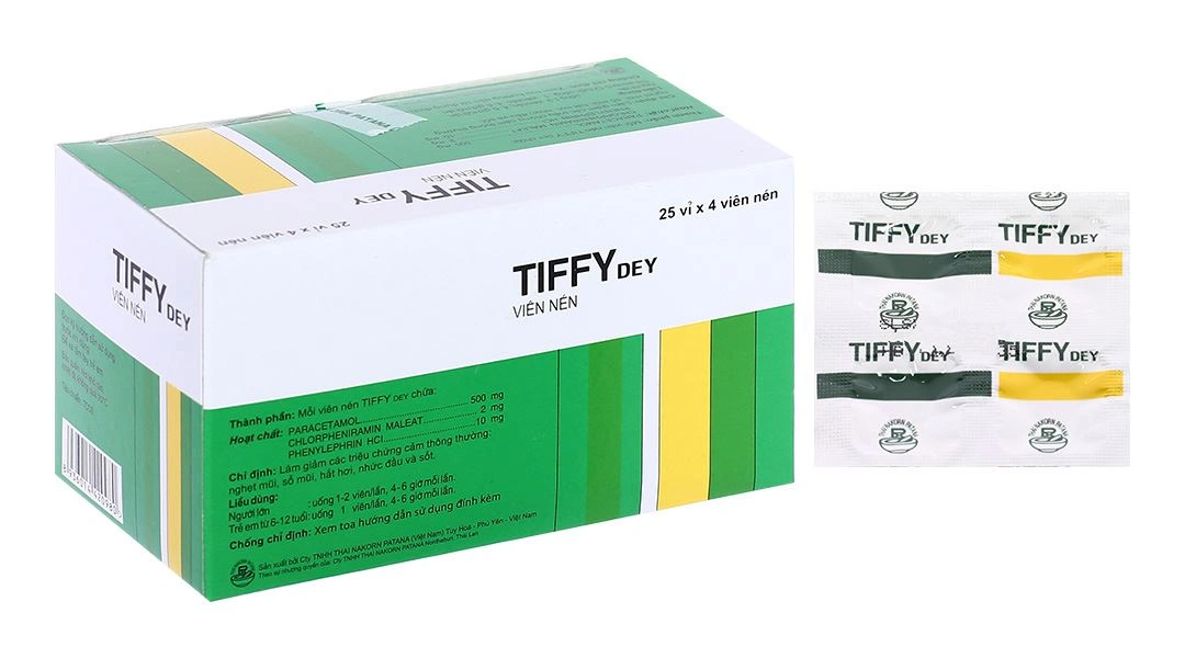 Tiffy Dey trị các triệu chứng cảm cúm, cảm lạnh (25 vỉ x 4 viên) - 