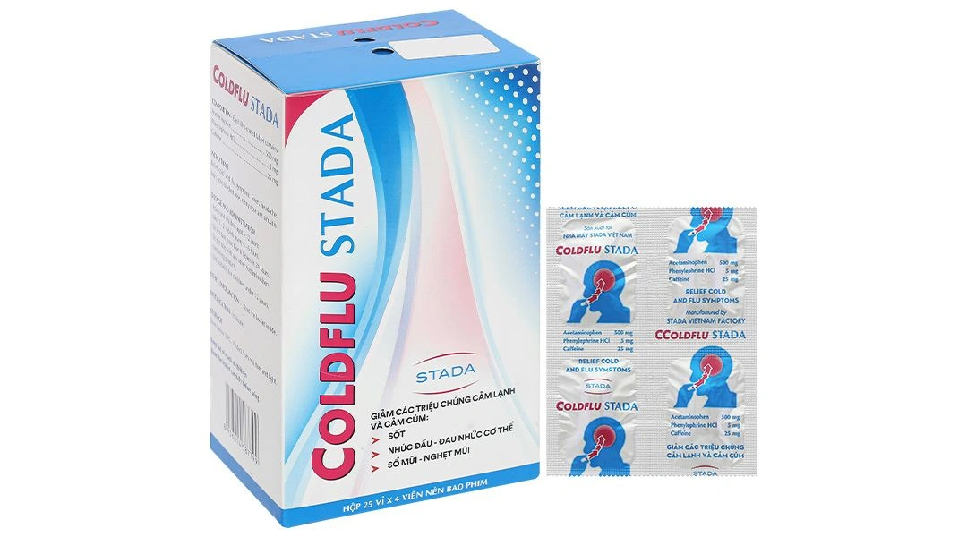 Coldflu Stada trị các triệu chứng cảm cúm: sốt, đau và xung huyết mũi (25 vỉ x 4 viên) - 