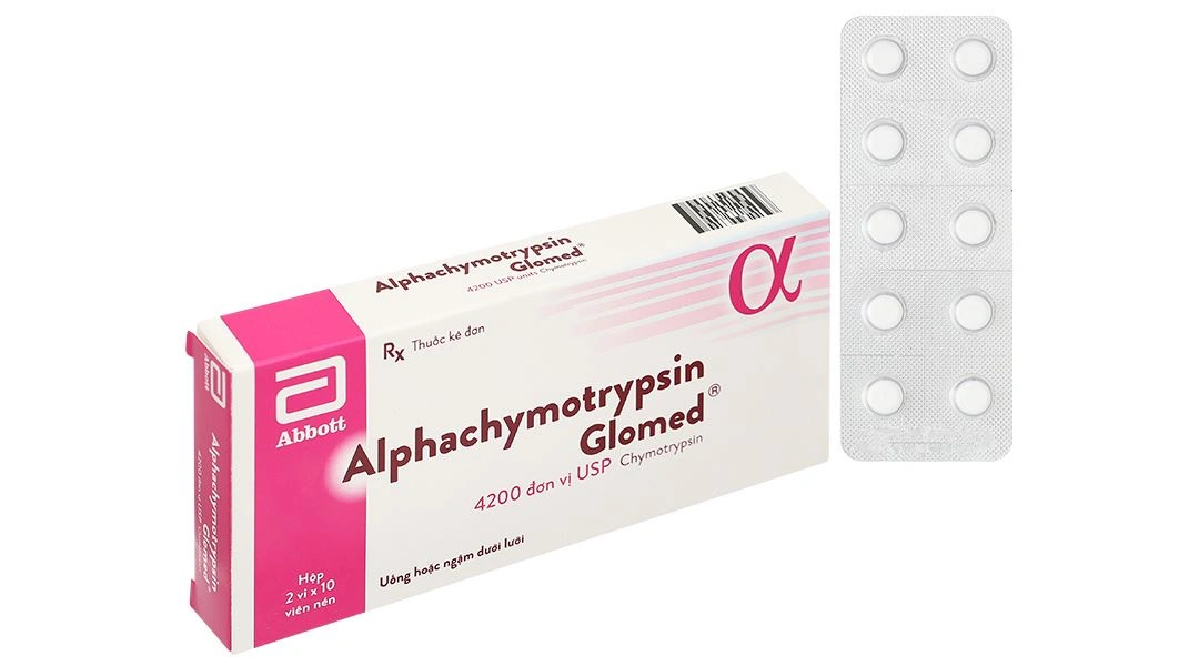 Alphachymotrypsin Glomed 4200 USP trị phù nề sau chấn thương (2 vỉ x 10 viên) - 1
