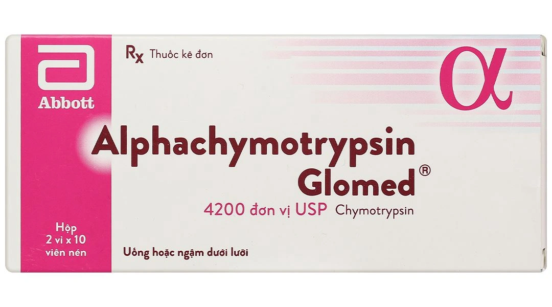 Alphachymotrypsin Glomed 4200 USP trị phù nề sau chấn thương (2 vỉ x 10 viên) - 2