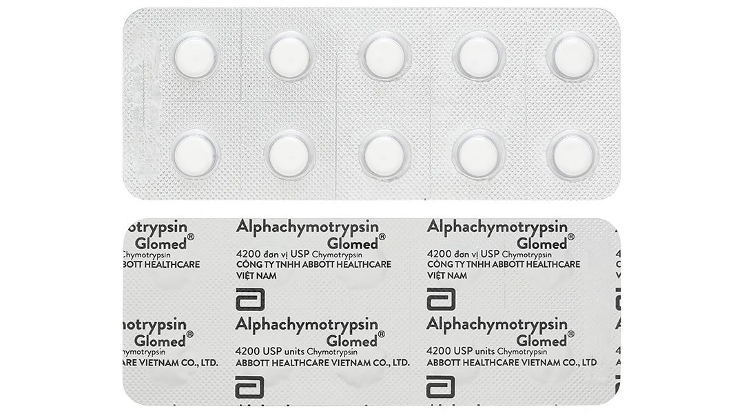 Alphachymotrypsin Glomed 4200 USP trị phù nề sau chấn thương (2 vỉ x 10 viên) - 6