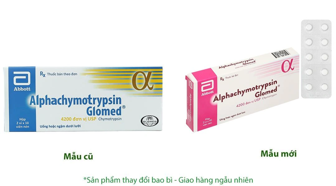Alphachymotrypsin Glomed 4200 USP trị phù nề sau chấn thương (2 vỉ x 10 viên) - 