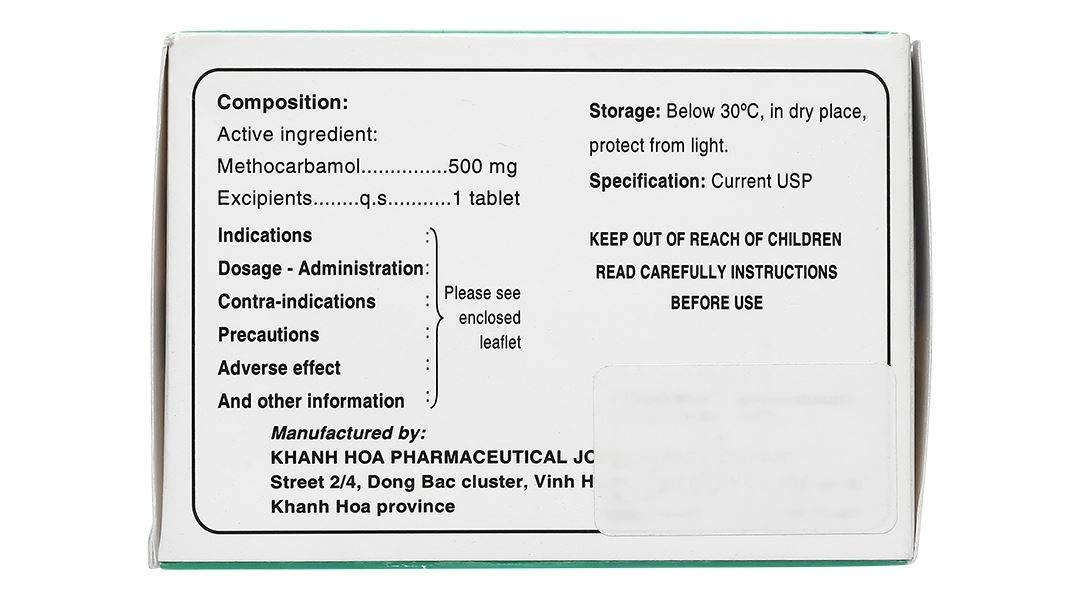 Methocarbamol 500mg trị ngắn hạn các cơn đau do chấn thương (10 vỉ x 10 viên) - 3